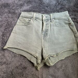 High Waisted Crop Jean Shorts- Army Green